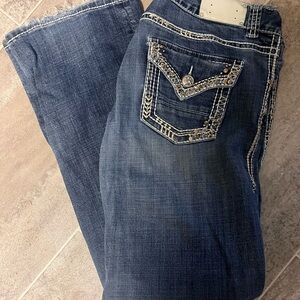 Rock & Roll Cowgirl Dark Blue Bootcut Jeans with Embellished Pocket